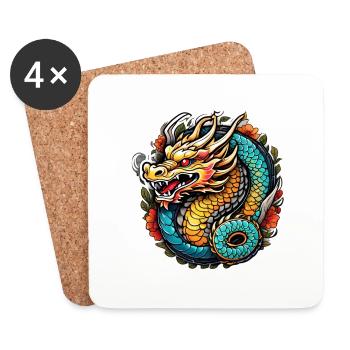 Asiatischer Drache - Japan - Chinesisch - Untersetzer (4er-Set) - Weiß - Vorne
