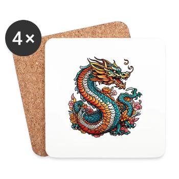 Asiatischer Drache - Japan - Chinesisch - Untersetzer (4er-Set) - Weiß - Vorne