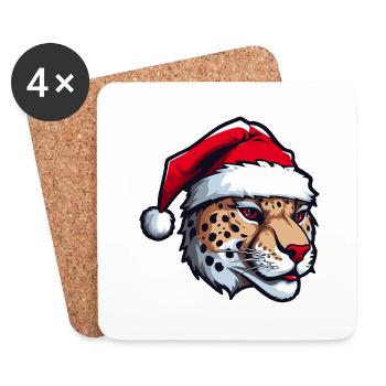 Tête de guépard Noël Noël - Dessous de verre (lot de 4) - blanc - Devant
