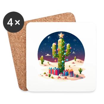 Noël du désert - cactus, arbre de Noël et - Dessous de verre (lot de 4) - blanc - Devant