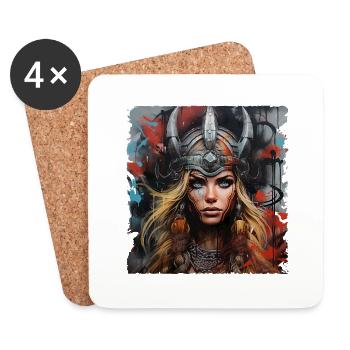Viking Design Shieldmaiden & Valküren cadeau - Dessous de verre (lot de 4) - blanc - Devant