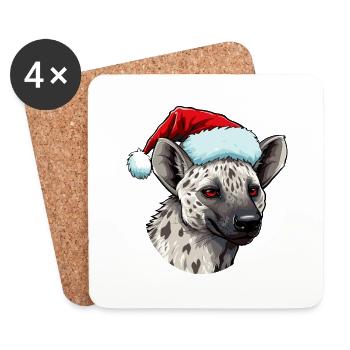 Hyena Christmas Animal Head - Coasters (set of 4) - white - Front