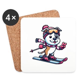 Winter Fun with Staffordshire Terrier - Skiing - Coasters (set of 4) - white - Front