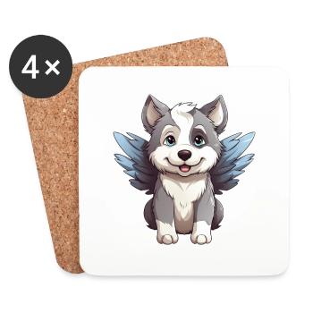 Husky Angel - Chien mignon avec céleste - Dessous de verre (lot de 4) - blanc - Devant