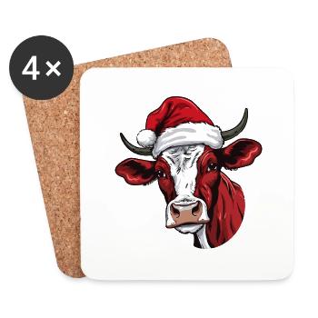 Cow Christmas Animal Head - Coasters (set of 4) - white - Front