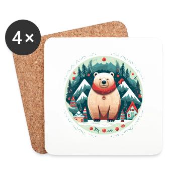 Cute Bear In Ornament, Love Bears - Coasters (set of 4) - white - Front