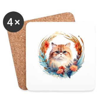 Chat exotique à poil court Style Boho, chats d’amour - Dessous de verre (lot de 4) - blanc - Devant