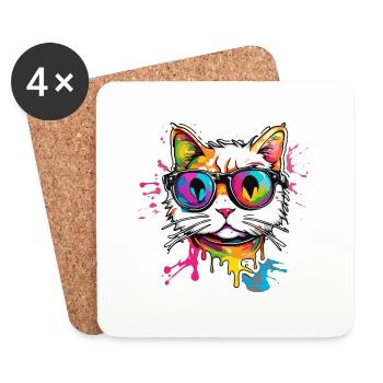 Cool Cat / Funny / Animal / Pet / Crazy - Coasters (set of 4) - white - Front