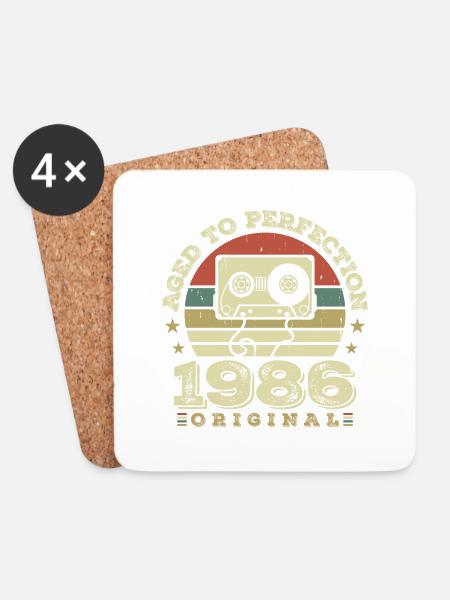Original Vintage Jubiläumsgeschenkidee 1986 - Untersetzer (4er-Set) - Weiß