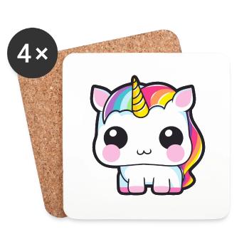 Baby Unicorn with Rainbow Mane - Coasters (set of 4) - white - Front