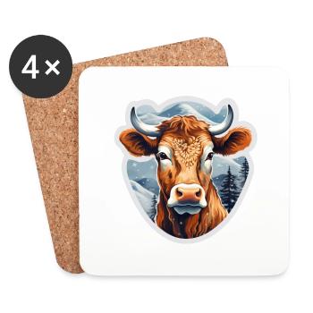 Vache alpine d’hiver - Dessous de verre (lot de 4) - blanc - Devant