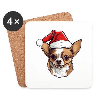 Chihuahua Dog Christmas Head - Coasters (set of 4) - white - Front