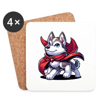 Superhelden-Husky - Untersetzer (4er-Set) - Weiß - Vorne