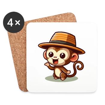 Dessin animé de singe mignon avec chapeau - Dessous de verre (lot de 4) - blanc - Devant