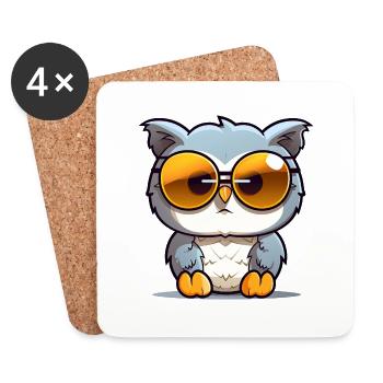 Little cute owl wearing sunglasses. - Coasters (set of 4) - white - Front