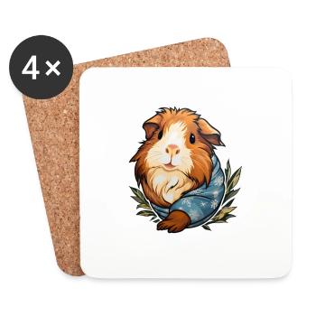 Cochon d’Inde avec habit de neige - Dessous de verre (lot de 4) - blanc - Devant