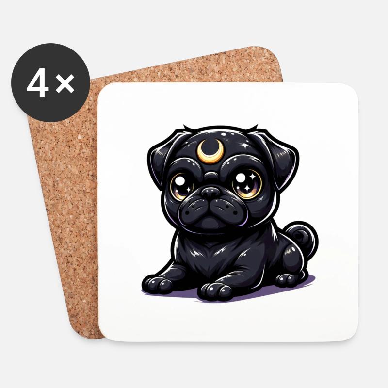 Mondhüter Mops - Untersetzer (4er-Set) - Weiß