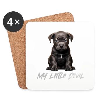 Blue Line Dog Pitbull Baby My Little Devil - Coasters (set of 4) - white - Front