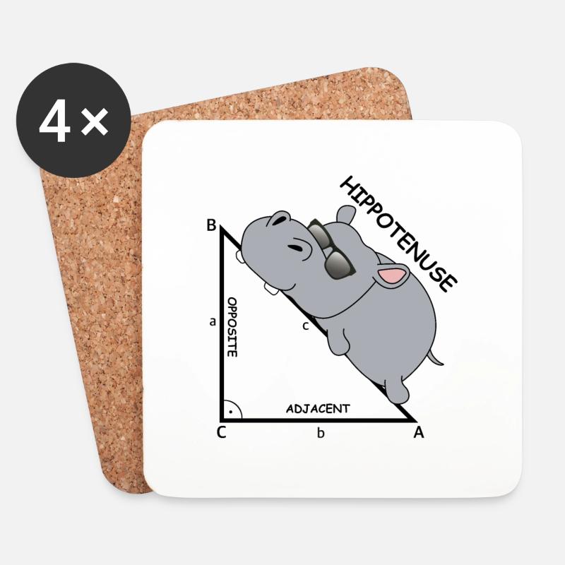 Hippotenuse | Nilpferd, Mathematik, Hypotenuse - Untersetzer (4er-Set) - Weiß