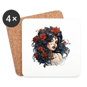 Beautiful Gothic Rose Queen Illustration - Coasters (set of 4) - white - Front