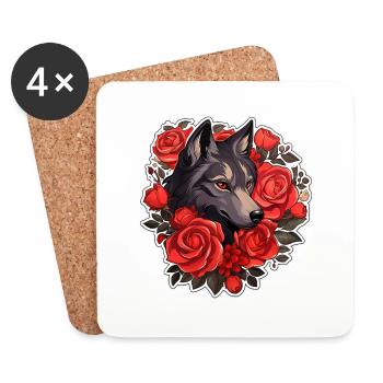 Gothic Wolf und Rosen Illustration - Untersetzer (4er-Set) - Weiß - Vorne