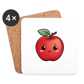 Rouge pomme Kawaii - Dessous de verre (lot de 4) - blanc - Devant