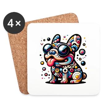 Frenchie bunt - Untersetzer (4er-Set) - Weiß - Vorne