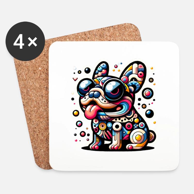 Frenchie bunt - Untersetzer (4er-Set) - Weiß