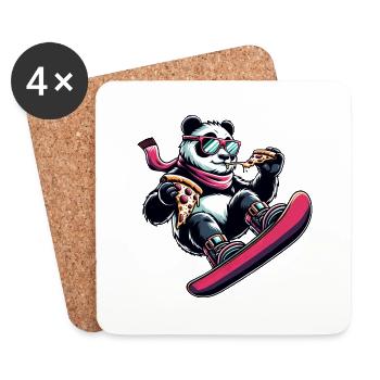 Pink Panda Snowboarder: Pizza-Abenteuer - Untersetzer (4er-Set) - Weiß - Vorne