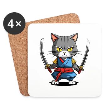 Samurai Cat #39 - Coasters (set of 4) - white - Front