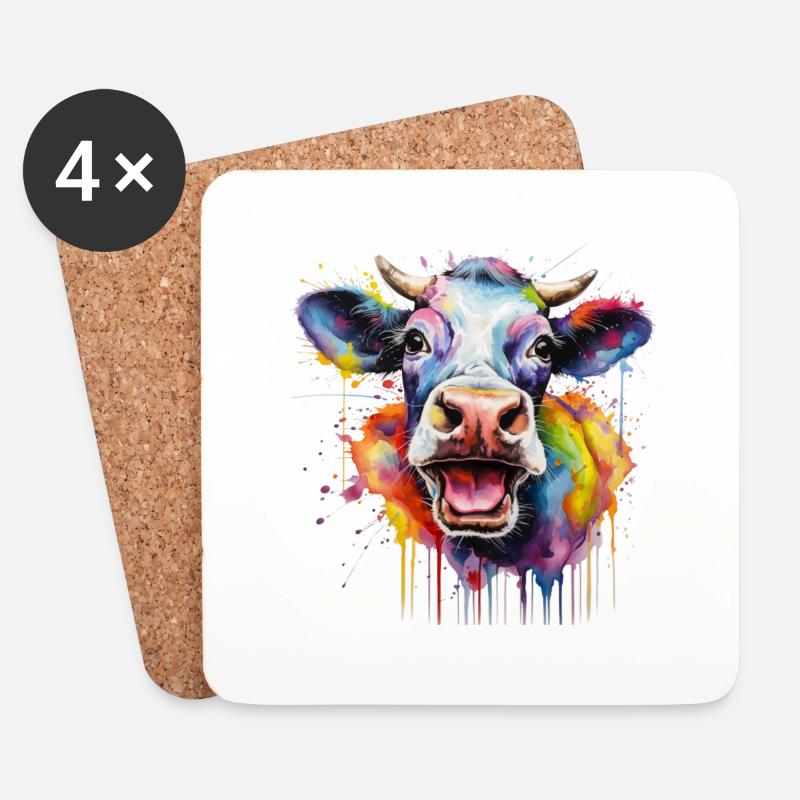 Bunte Kuh Popart, Kuh Regenbogen, Tier - Untersetzer (4er-Set) - Weiß