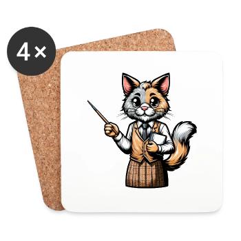 Cute Cat Teacher - Untersetzer (4er-Set) - Weiß - Vorne