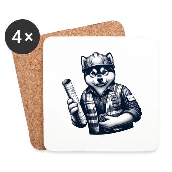 Cute Dog Construction Worker - Untersetzer (4er-Set) - Weiß - Vorne