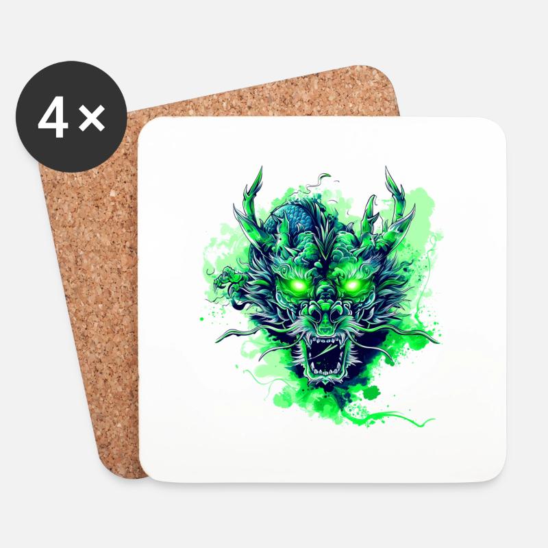 Grüner Drache - Untersetzer (4er-Set) - Weiß
