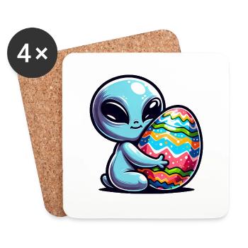 Câlin extraterrestre de Pâques et amour des œufs - Dessous de verre (lot de 4) - blanc - Devant