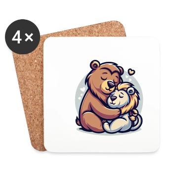 Cuddling Bear And Lion In Love - Coasters (set of 4) - white - Front