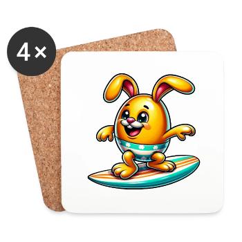 Oeuf de Pâques Oeuf de Pâques Lapin de Pâques Surfeur jaune - Dessous de verre (lot de 4) - blanc - Devant