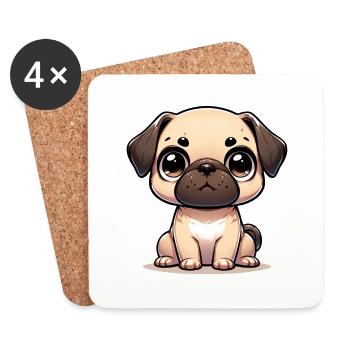 Digital illustration of cute Pug - Coasters (set of 4) - white - Front