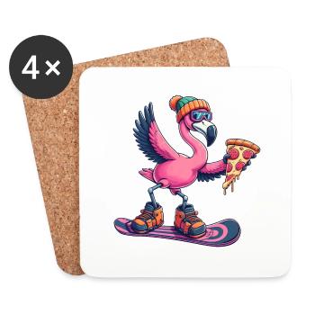 Flamingo Snowboard Pizza Hiver - Dessous de verre (lot de 4) - blanc - Devant