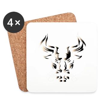 Stier Stierkopf Kopf Logo Steak Beast Gym Horn - Untersetzer (4er-Set) - Weiß - Vorne