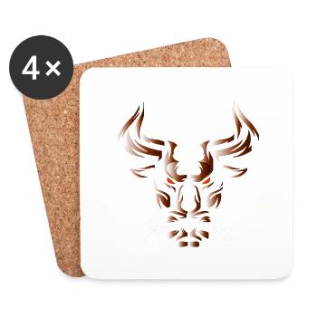 Bull Bull Head Head Logo Steak Beast Gym Horn - Coasters (set of 4) - white - Front