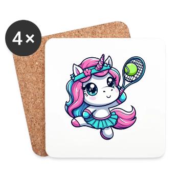 Licorne mignonne en tant que joueur de tennis - Drôle - Dessous de verre (lot de 4) - blanc - Devant