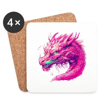Pinker Drache - Untersetzer (4er-Set) - Weiß - Vorne