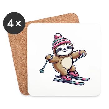 Paresseux Ski Vacances D’hiver Skieur - Dessous de verre (lot de 4) - blanc - Devant