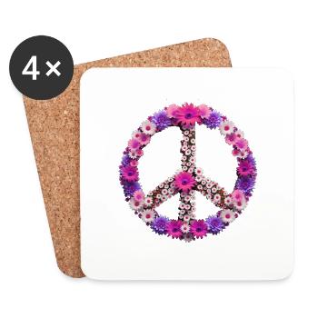 paix, signe de paix, signe de paix, fleurs, coloré - Dessous de verre (lot de 4) - blanc - Devant