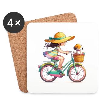 Mädchen auf Fahrrad - Untersetzer (4er-Set) - Weiß - Vorne