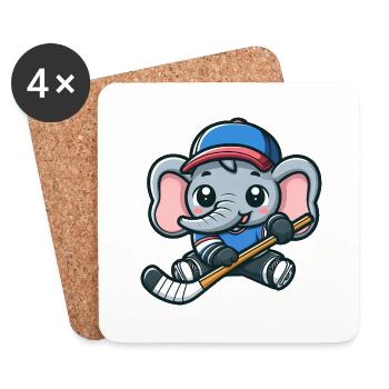 Süßer Elefant Eishockey Comic Design - Untersetzer (4er-Set) - Weiß - Vorne