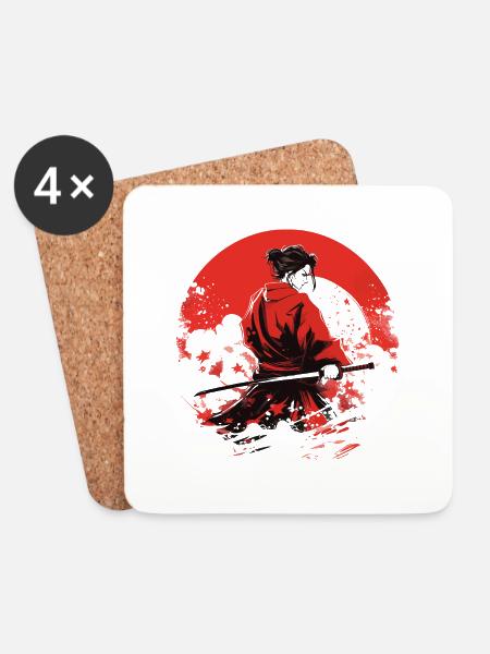 Japanische Kunst Kriegerin Onimusha - Untersetzer (4er-Set) - Weiß