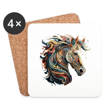 Cadeau pour les fans d’équitation du village du cheval pour enfants et cavaliers - Dessous de verre (lot de 4) - blanc - Devant