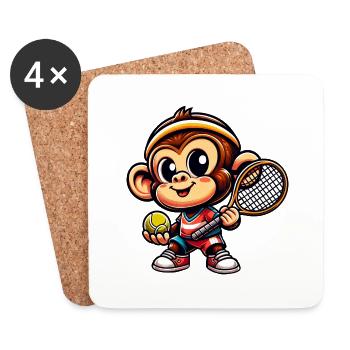 Chimpanzé jouant au tennis - Dessous de verre (lot de 4) - blanc - Devant